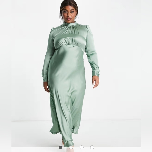 ASOS Curve Dresses & Skirts - Elegant Plus Size Green Satin Maxi Dress